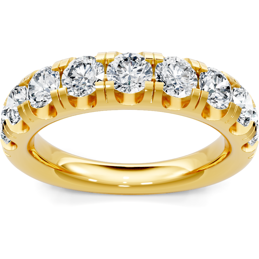 This gold 14K Yellow Gold rose wedding band features a wedding band style with a wedding band setting. The design is accented with diamonds totaling about 0.61 carats.