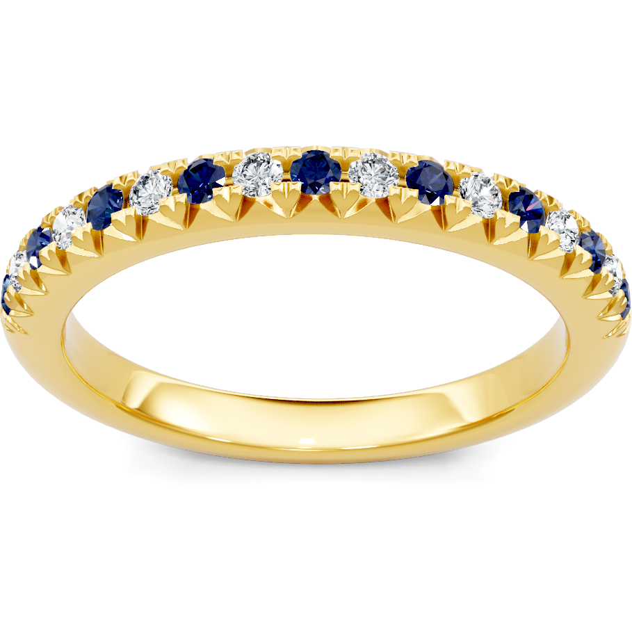 This gold 14K Yellow Gold rose wedding band features a wedding band style with a wedding band setting. The design is accented with diamonds totaling about 0.25 carats.
