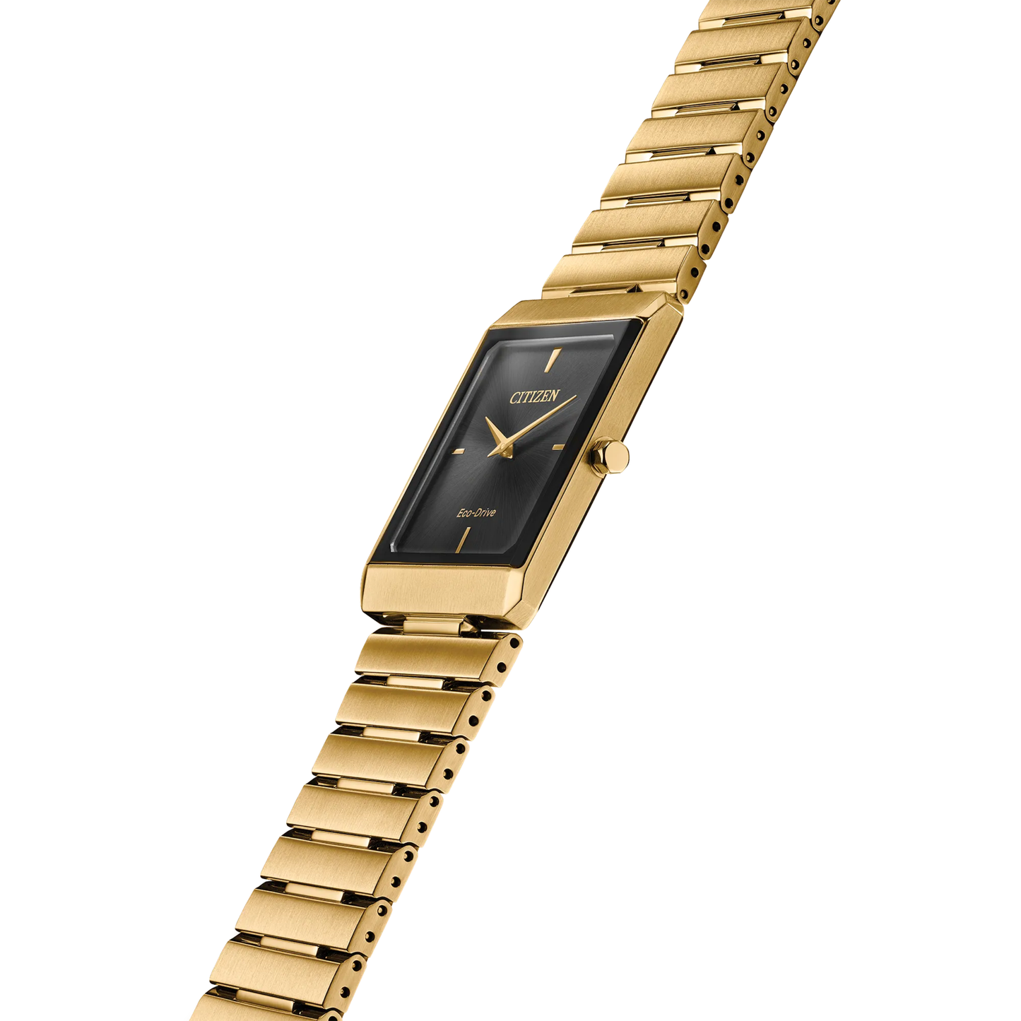 Citizen Stiletto Tank Gold Plated Ultra-Thin Black Dial Watch 28 mm