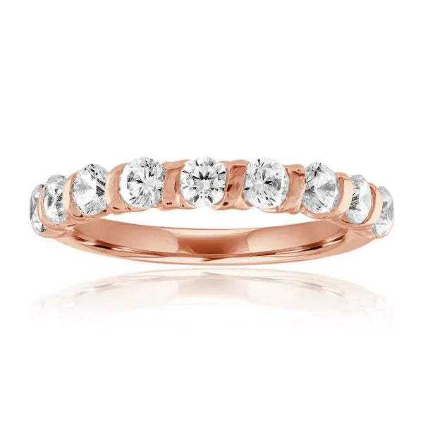 This gold 14K Rose' Gold rose wedding band features a anniversary style with a anniversary setting. The design is accented with diamonds totaling about 0.5 carats.