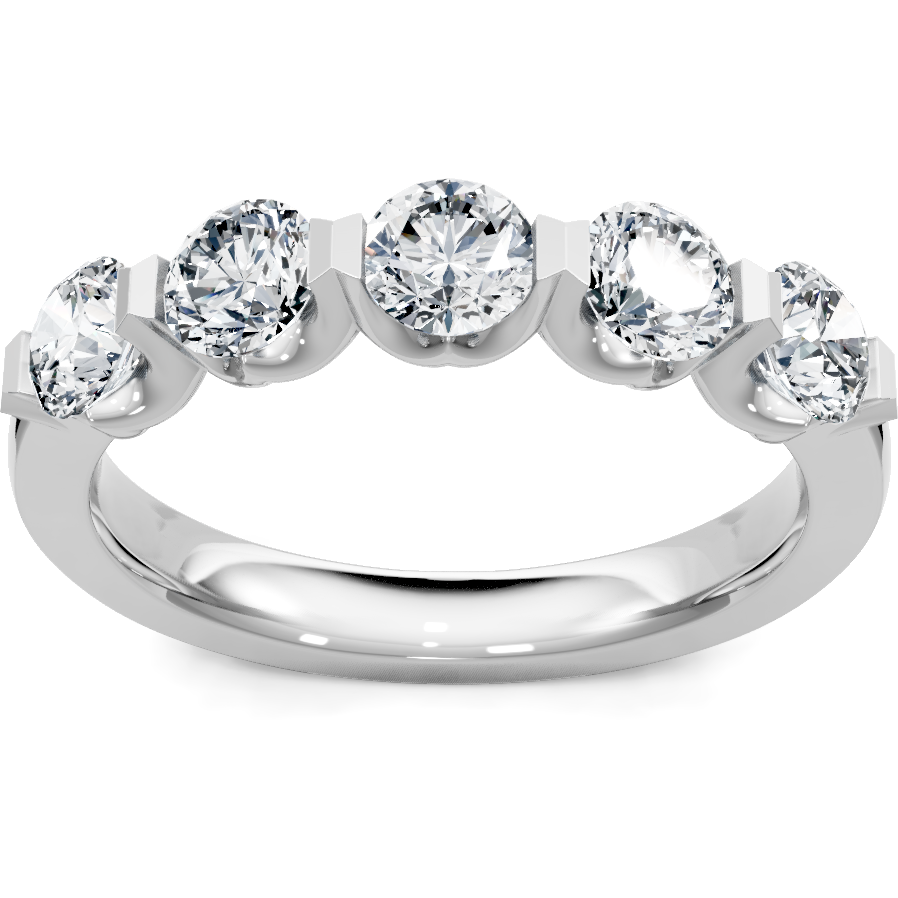 This gold 14K White Gold rose wedding band features a wedding band style with a wedding band setting. The design is accented with diamonds totaling about 0.071 carats.