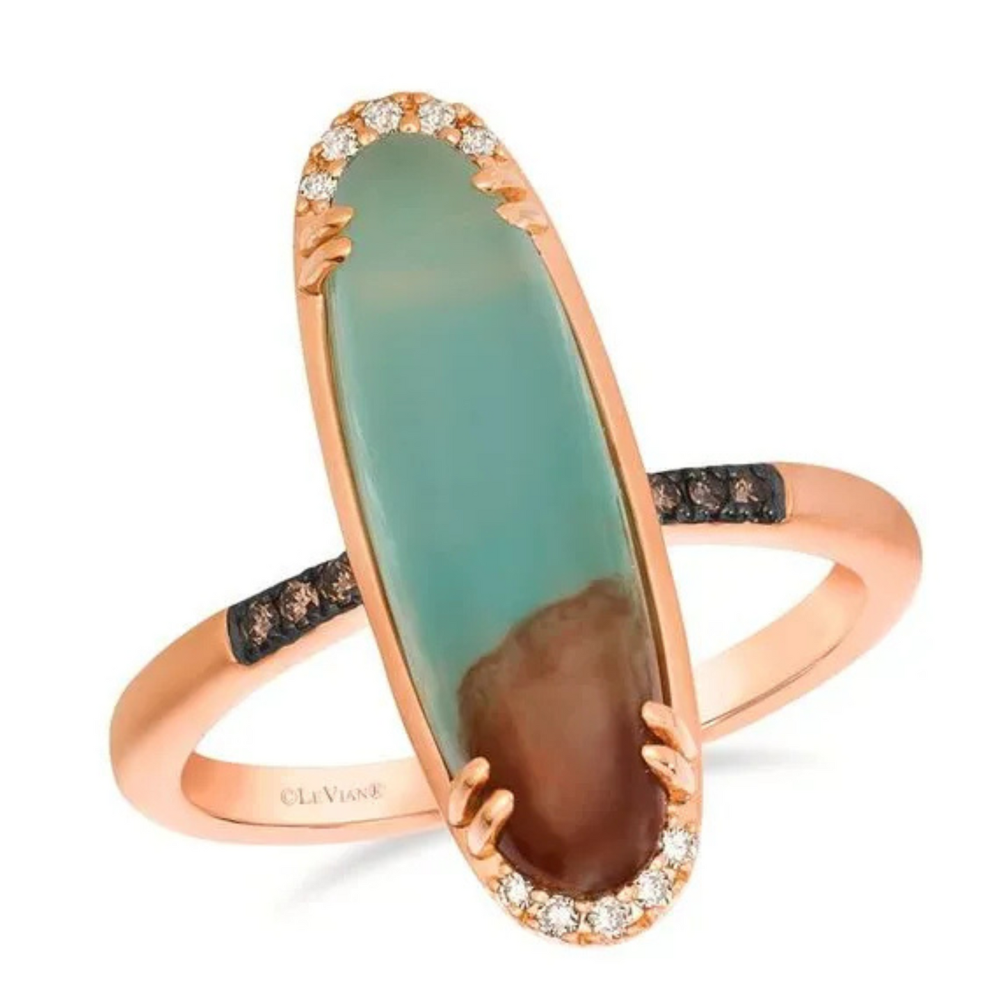 Le Vian 14K Strawberry Gold Peacock Aquaprase & Diamond Ring 3.375ct
