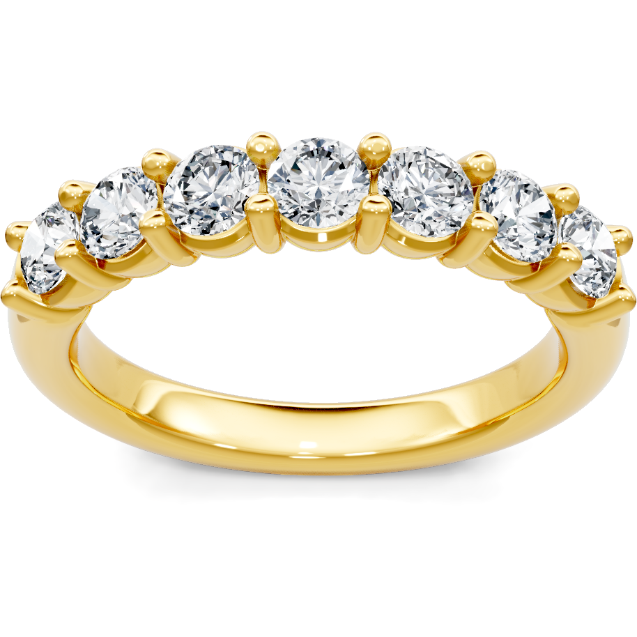 This gold 14K Yellow Gold rose wedding band features a anniversary style with a anniversary setting. The design is accented with diamonds totaling about 0.5 carats.