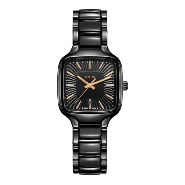 Rado True Square Quartz 29.2 mm Black Dial Black High-Tech Ceramic & Titanium Quartz Watch – Elegant Date Style