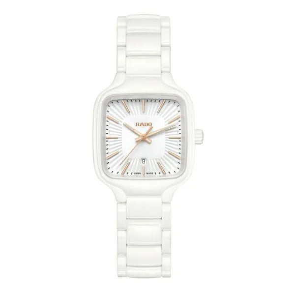 Rado True Square Quartz 29.2 mm White Dial White High-Tech Ceramic & Titanium Quartz Watch – Elegant Date Style