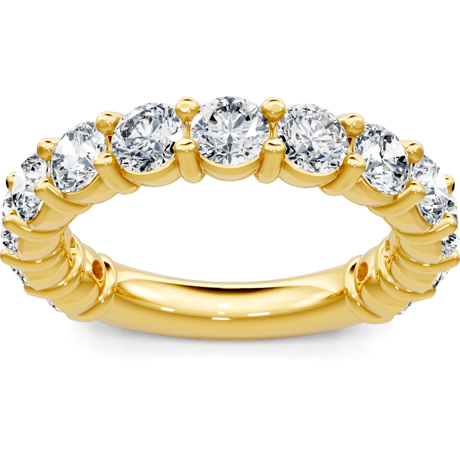 This gold 14K Yellow Gold rose wedding band features a wedding band style with a wedding band setting. The design is accented with diamonds totaling about 2.0 carats.
