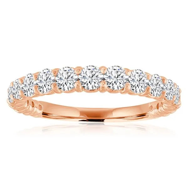 This gold 14K Rose' Gold rose wedding band features a comfort fit style with a comfort fit setting. The design is accented with diamonds totaling about 0.5 carats.