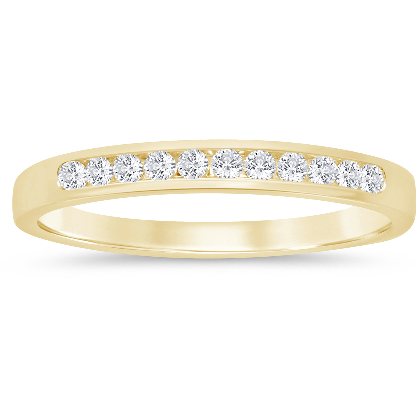 This gold 14K Yellow Gold rose wedding band features a comfort fit style with a comfort fit setting. The design is accented with diamonds totaling about 0.045 carats.