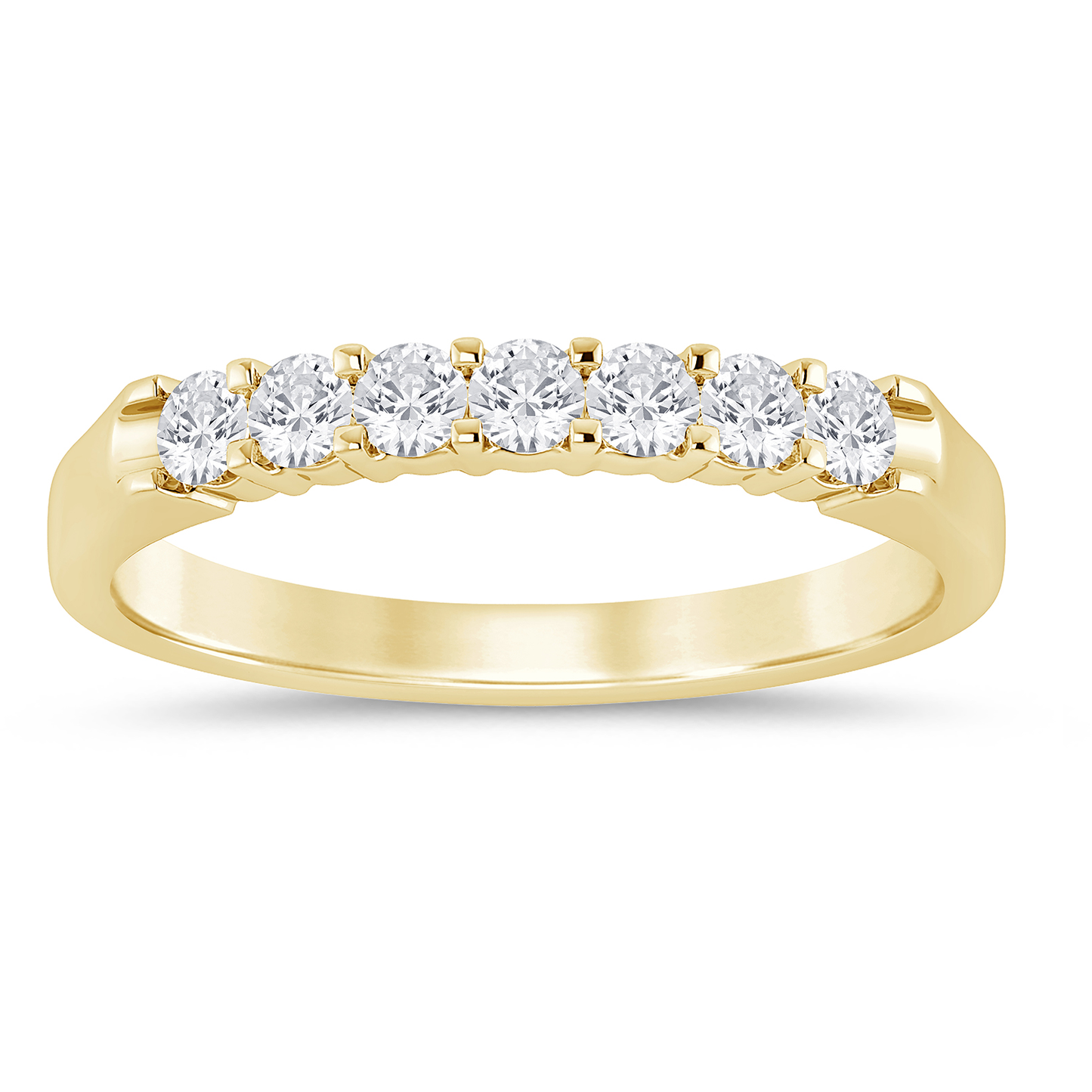 This gold 14K Yellow Gold rose wedding band features a wedding band style with a wedding band setting. The design is accented with diamonds totaling about 0.21 carats.