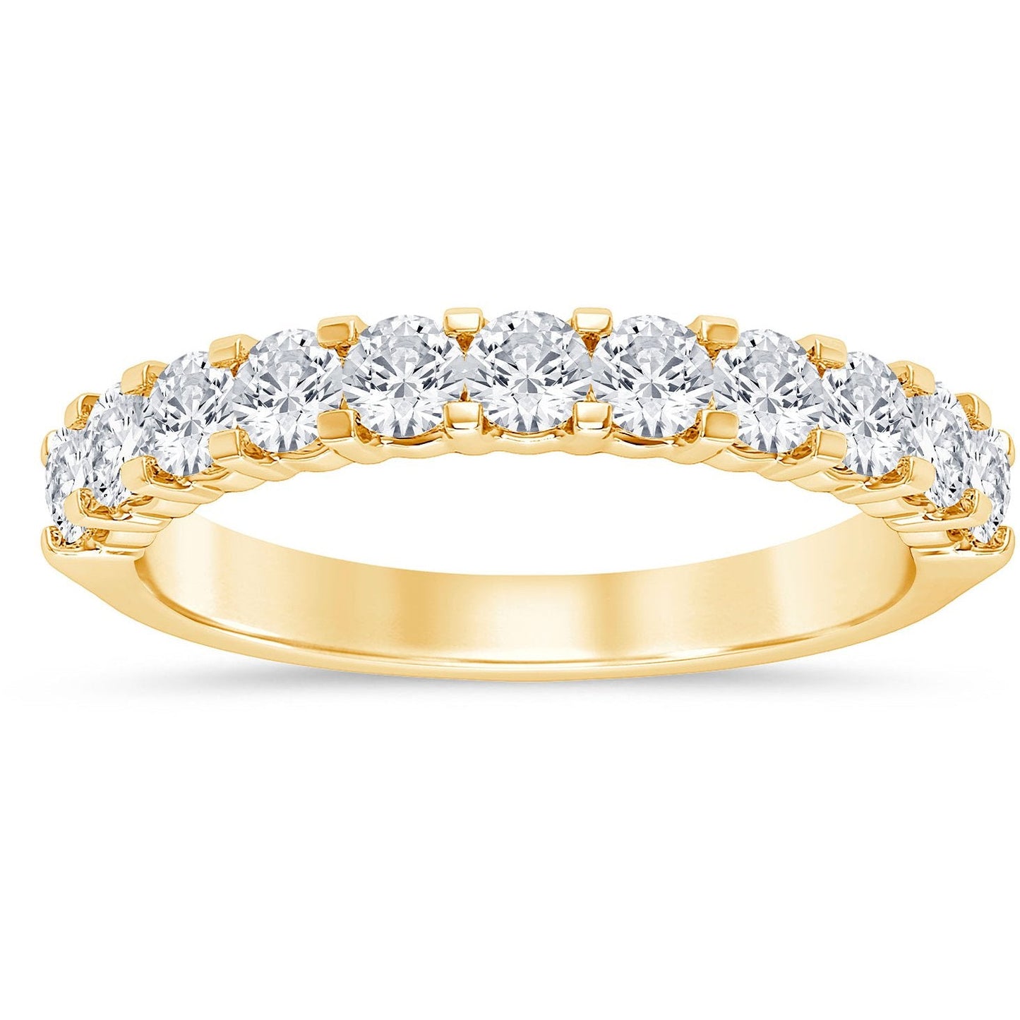 This gold 14K Yellow Gold rose wedding band features a comfort fit style with a comfort fit setting. The design is accented with diamonds totaling about 0.11 carats.