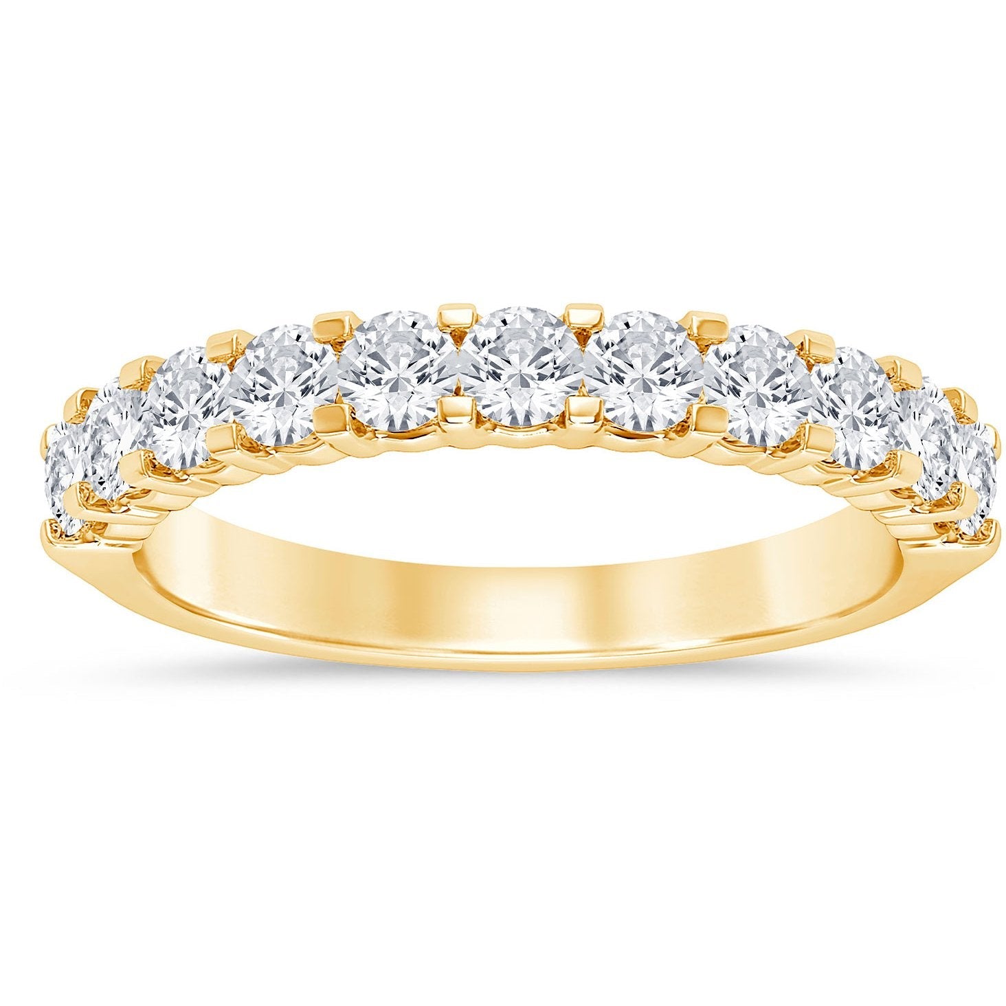 This gold 14K Yellow Gold rose wedding band features a comfort fit style with a comfort fit setting. The design is accented with diamonds totaling about 0.11 carats.