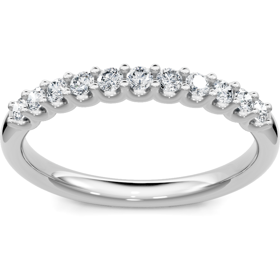 This gold 14K White Gold rose wedding band features a wedding band style with a wedding band setting. The design is accented with diamonds totaling about 0.25 carats.