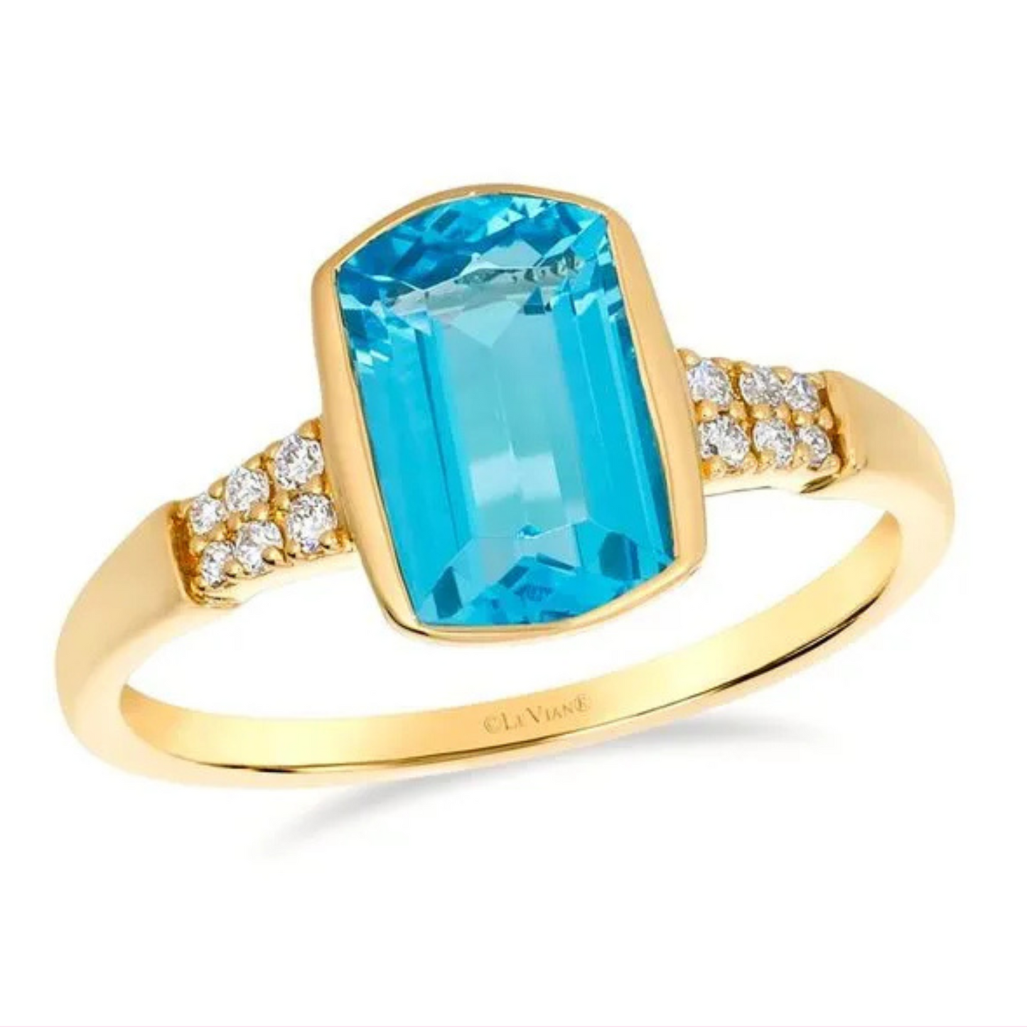 Le Vian 14K Honey Gold Blue Topaz & Vanilla Diamond Ring 2.375ct