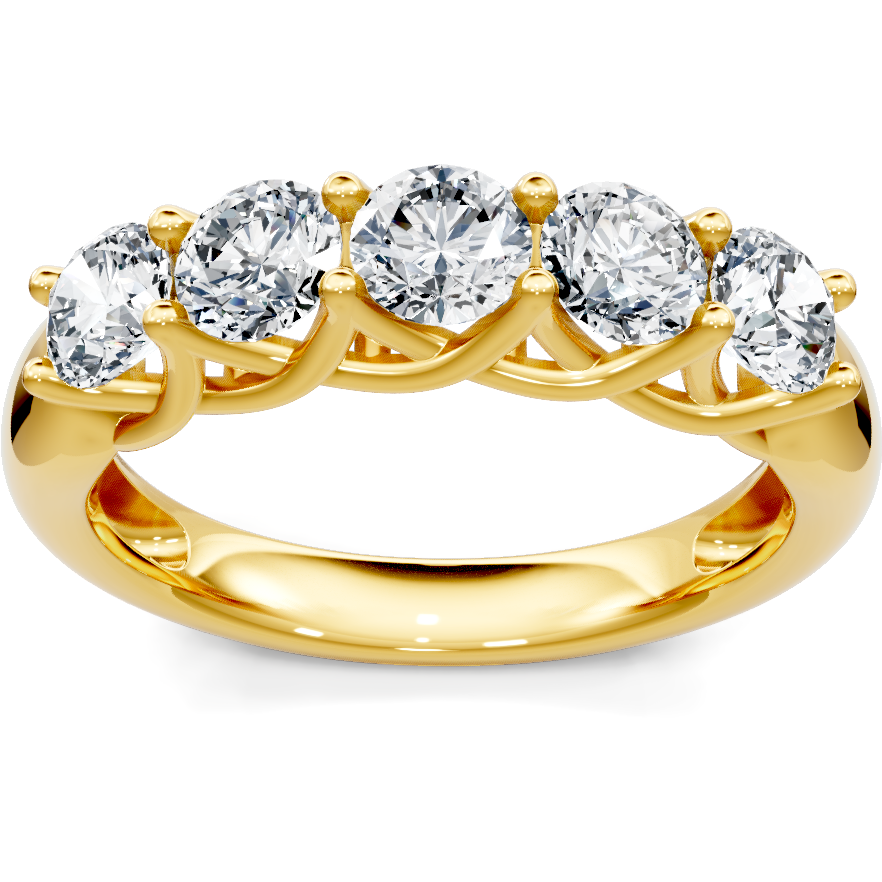 This gold 14K Yellow Gold rose wedding band features a pavé style with a pavé setting. The design is accented with diamonds totaling about 0.55 carats.