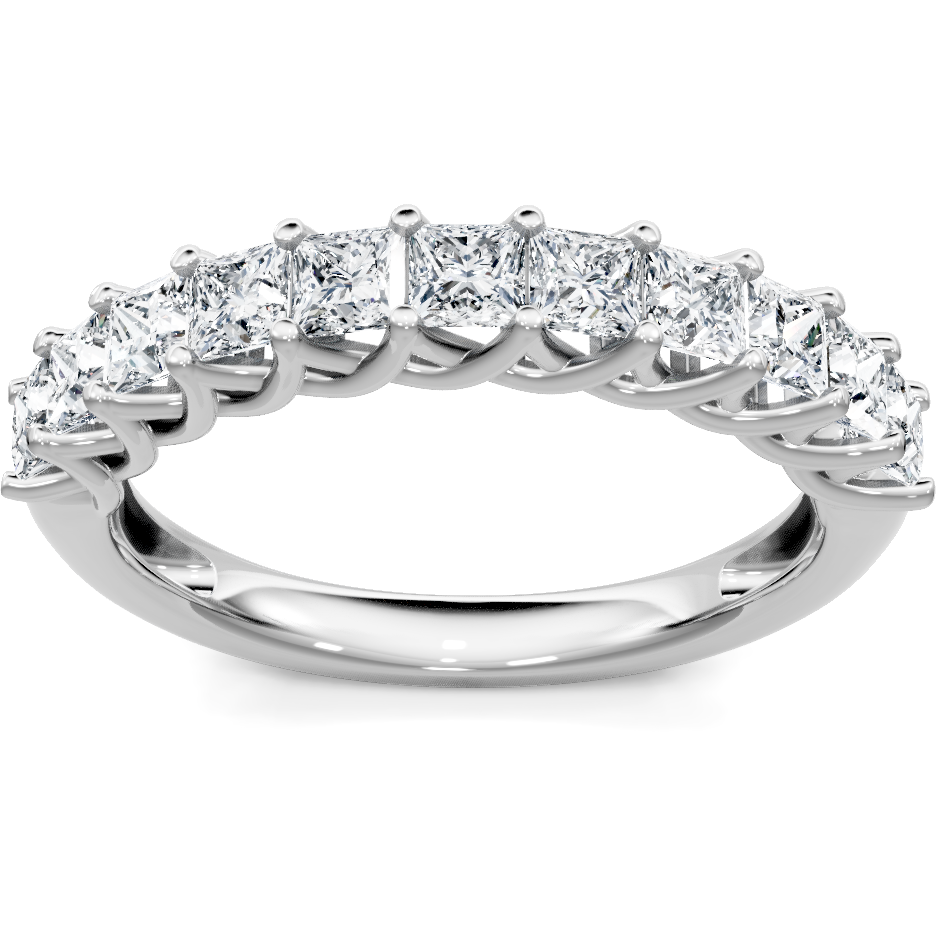 This gold 14K White Gold rose wedding band features a wedding band style with a wedding band setting. The design is accented with diamonds totaling about 0.5 carats.