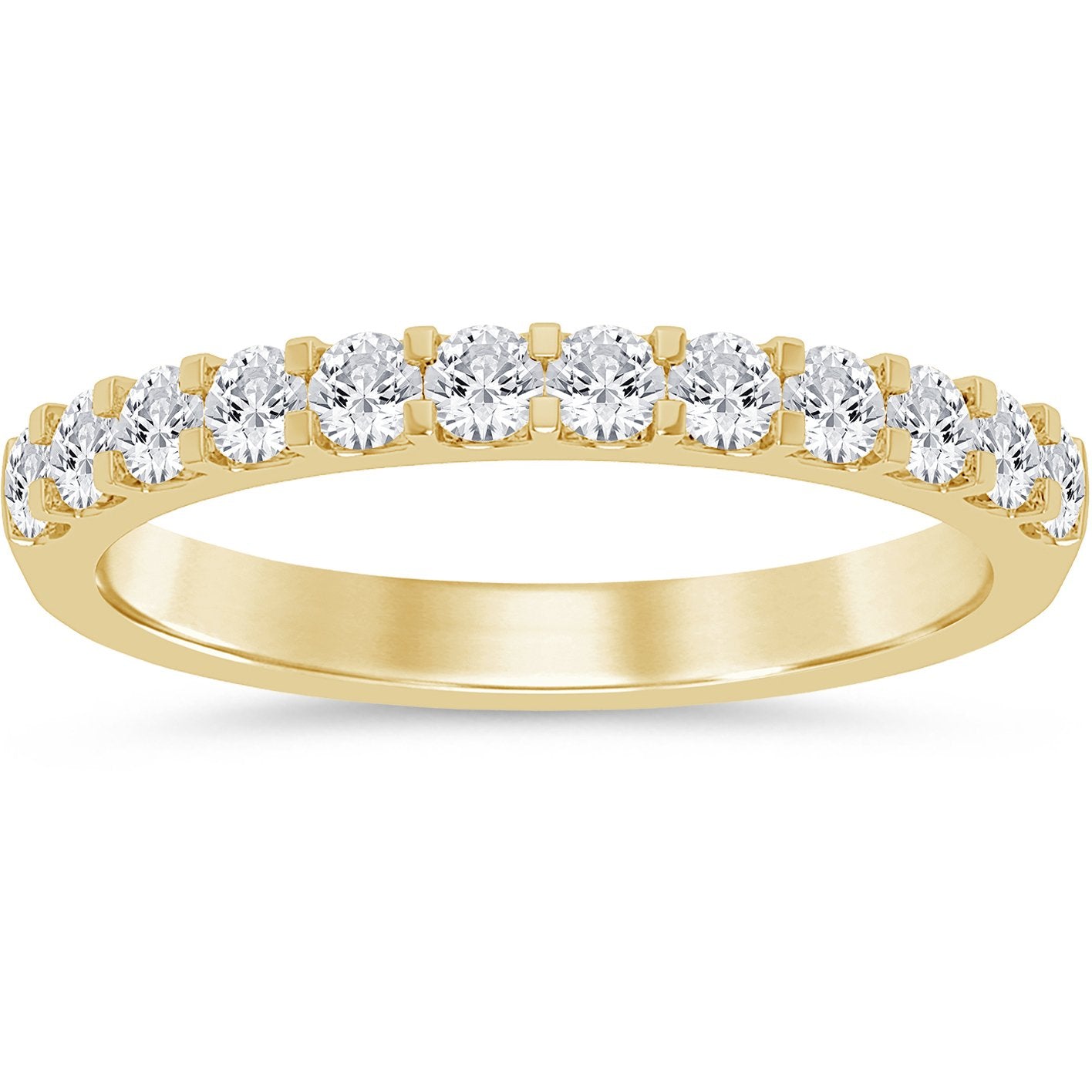 This gold 14K Yellow Gold rose wedding band features a twisted style with a twisted setting. The design is accented with diamonds totaling about 0.5 carats.