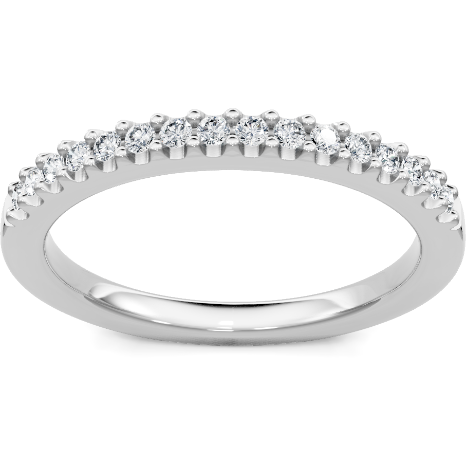 This gold 14K White Gold rose wedding band features a milgrain style with a milgrain setting. The design is accented with diamonds totaling about 0.5 carats.