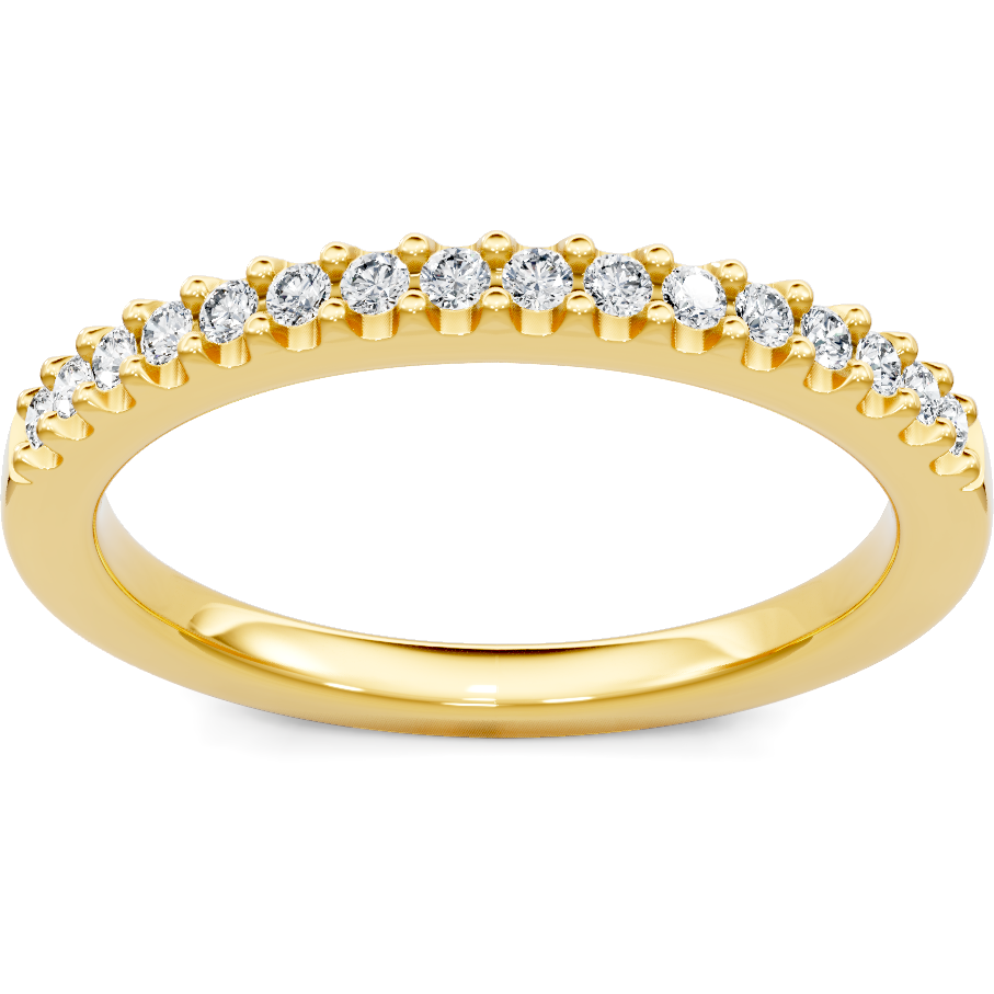 This gold 14K Yellow Gold rose wedding band features a milgrain style with a milgrain setting. The design is accented with diamonds totaling about 0.5 carats.