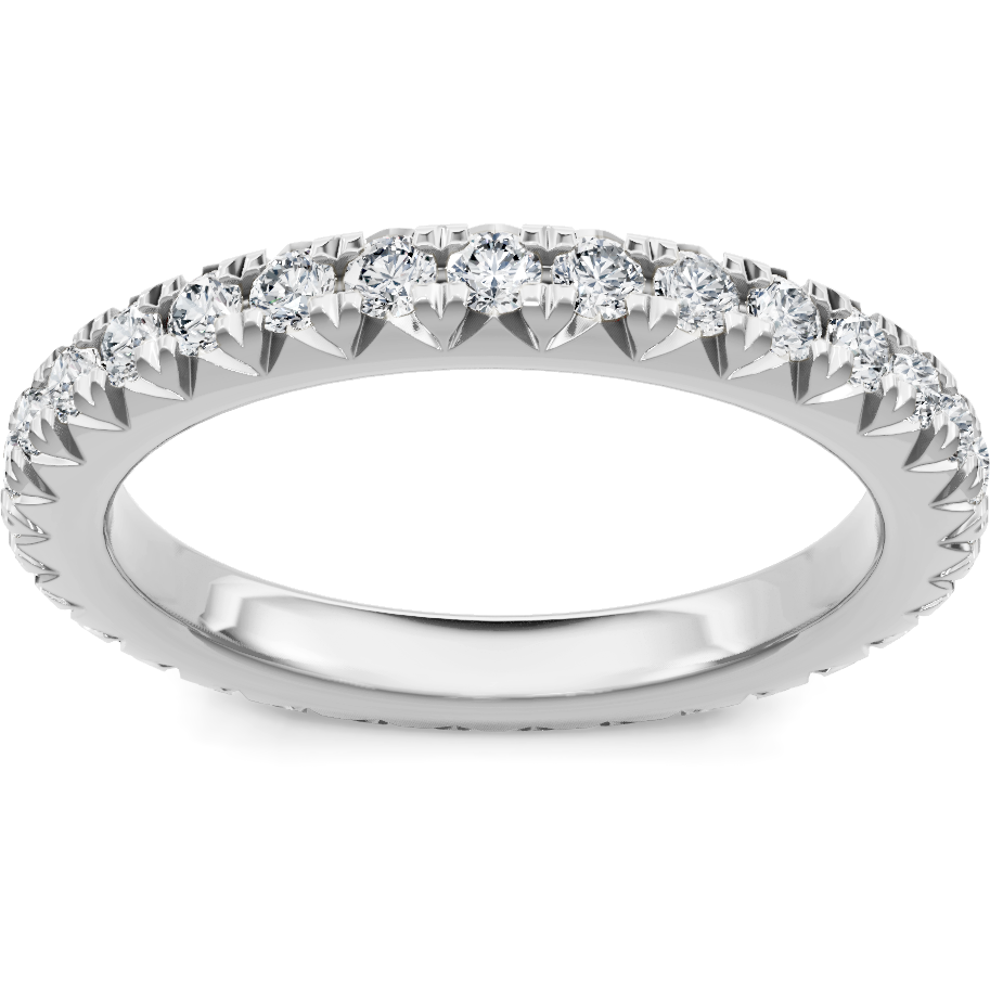 This gold 14K White Gold rose wedding band features a wedding band style with a wedding band setting. The design is accented with diamonds totaling about 0.5 carats.