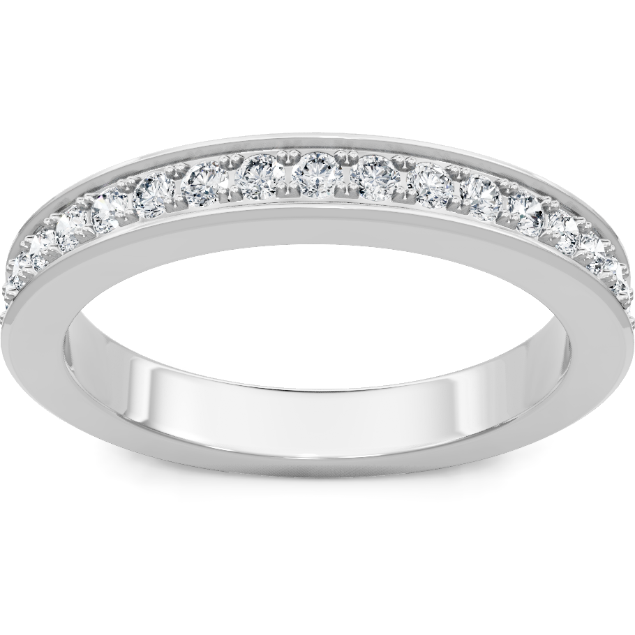 This gold 14K White Gold rose wedding band features a twisted style with a twisted setting. The design is accented with diamonds totaling about 0.5 carats.