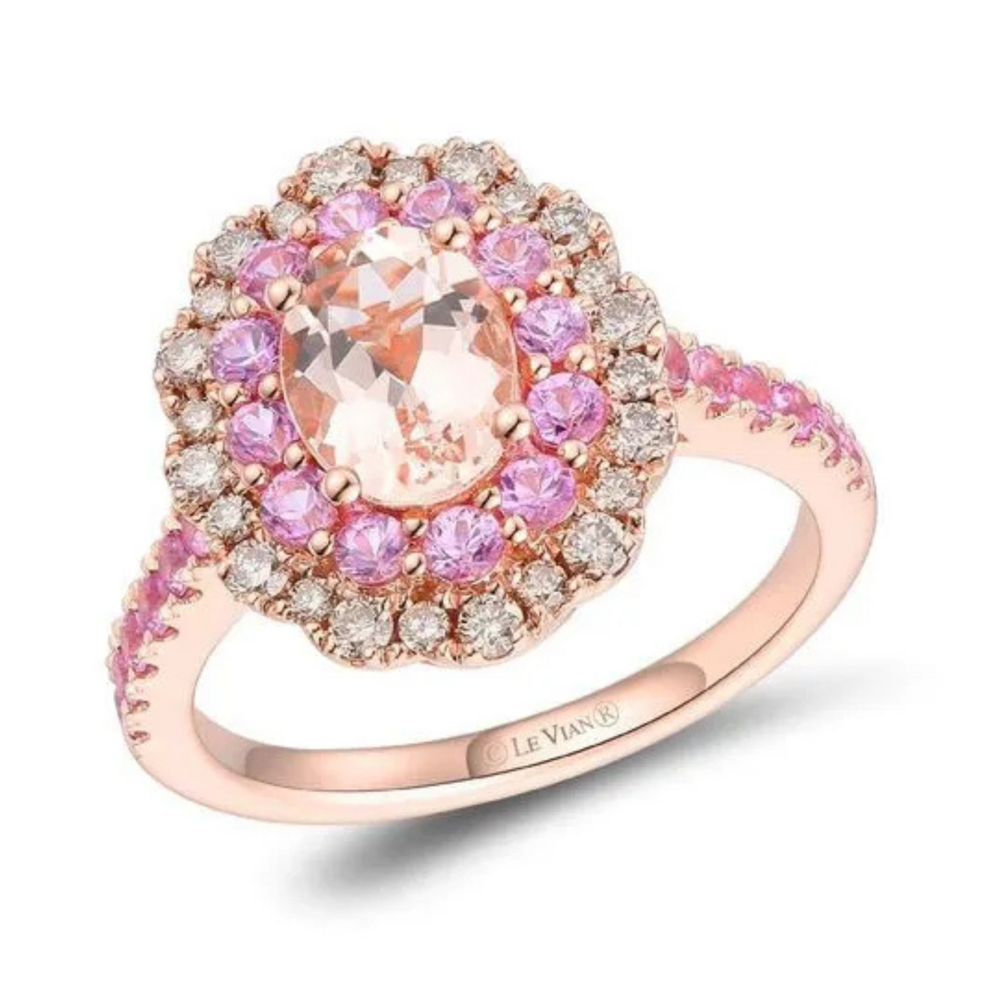 Le Vian 14K Strawberry Gold Peach Morganite & Bubble Gum Pink Sapphire Ring 0.875ct