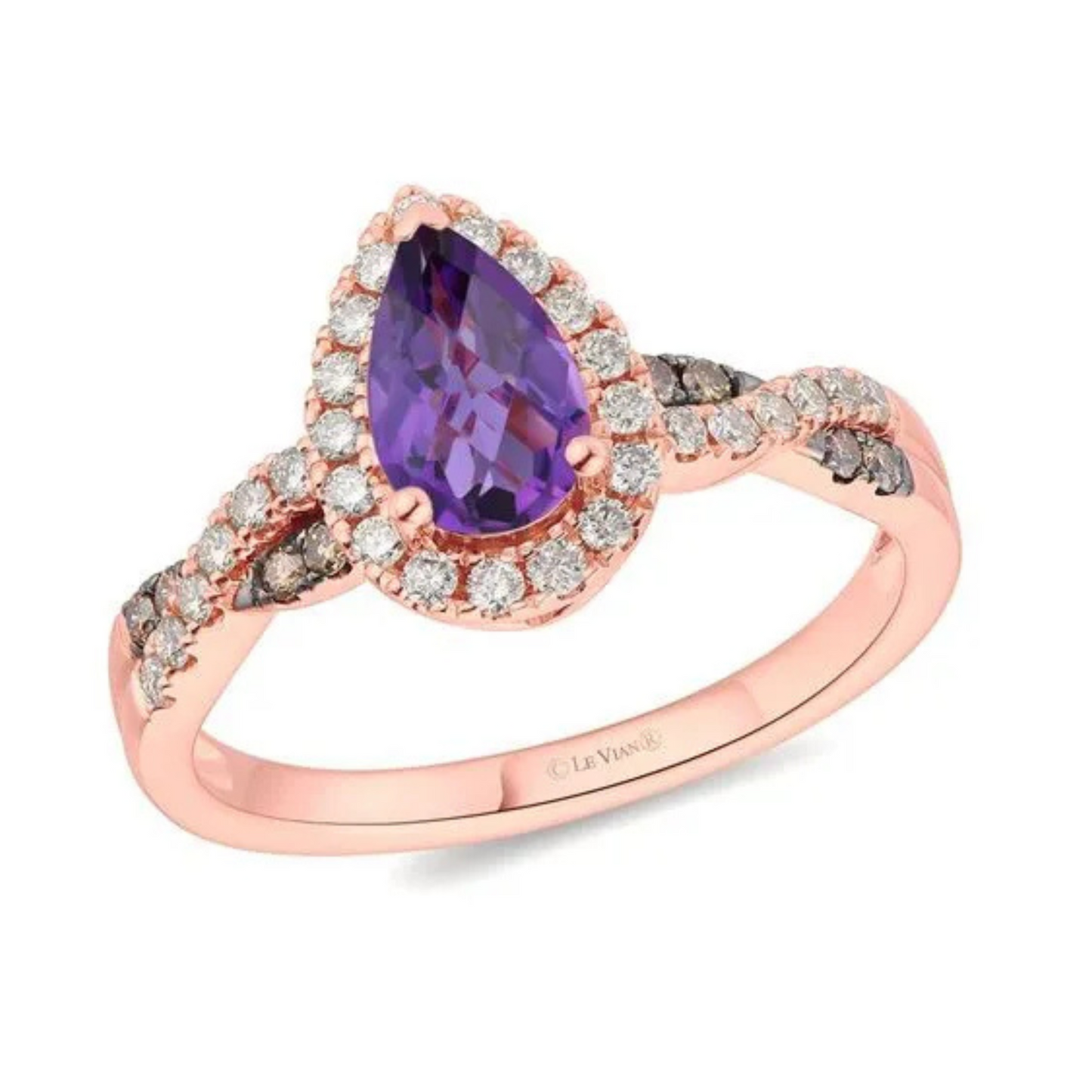 Le Vian 14K Strawberry Gold Dark Amethyst & Nude/Chocolate Diamond Ring 0.75ct