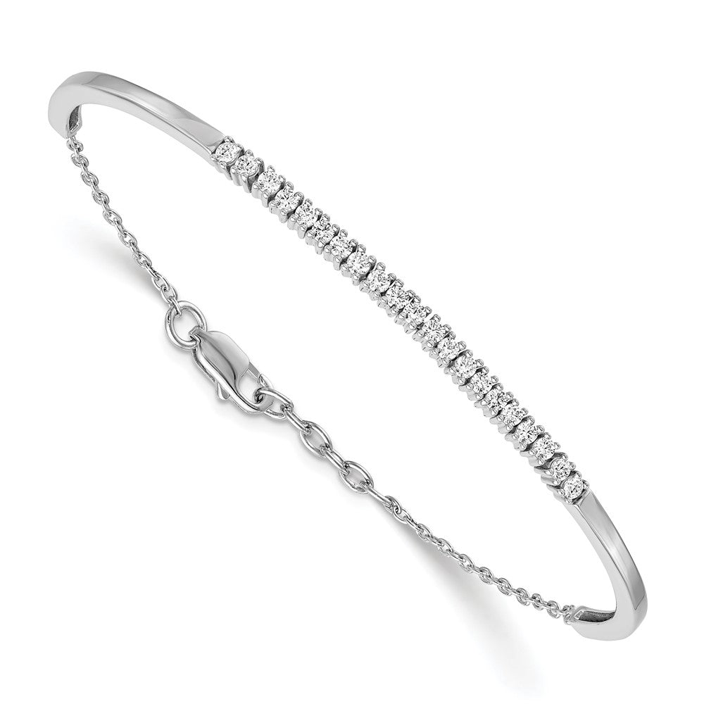 14k White Gold Complete 3/4 carat Diamond Half-Bangle 6.75 inch Bracelet with 0.5 inch Extender - View 1