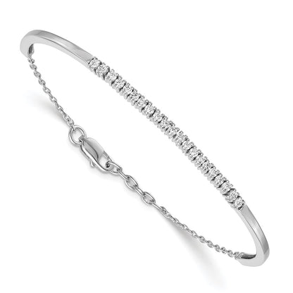 14k White Gold Complete 3/4 carat Diamond Half-Bangle 6.75 inch Bracelet with 0.5 inch Extender - View 1