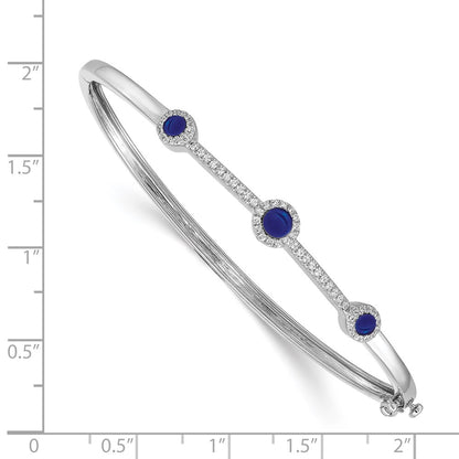 14k White Gold Complete 1/4 carat Diamond and Cabochon Sapphire Hinged Bangle Bracelet - View 2
