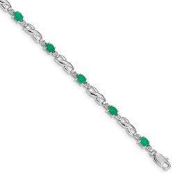 14k White Gold Complete Diamond and Oval Emerald Infinity Link 7.25 inch Bracelet