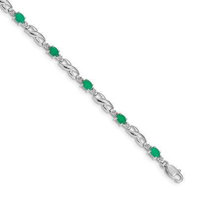 14k White Gold Complete Diamond and Oval Emerald Infinity Link 7.25 inch Bracelet