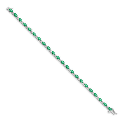14k White Gold Complete Diamond and Oval Emerald 7 inch Bracelet - View 2