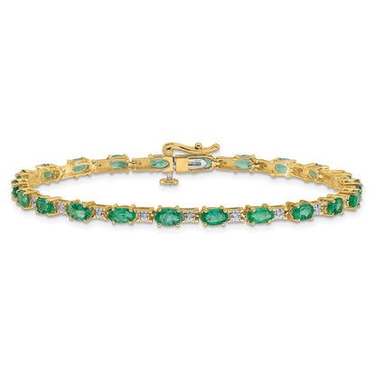 14k Complete Diamond and Oval Emerald 7 inch Bracelet - View 3