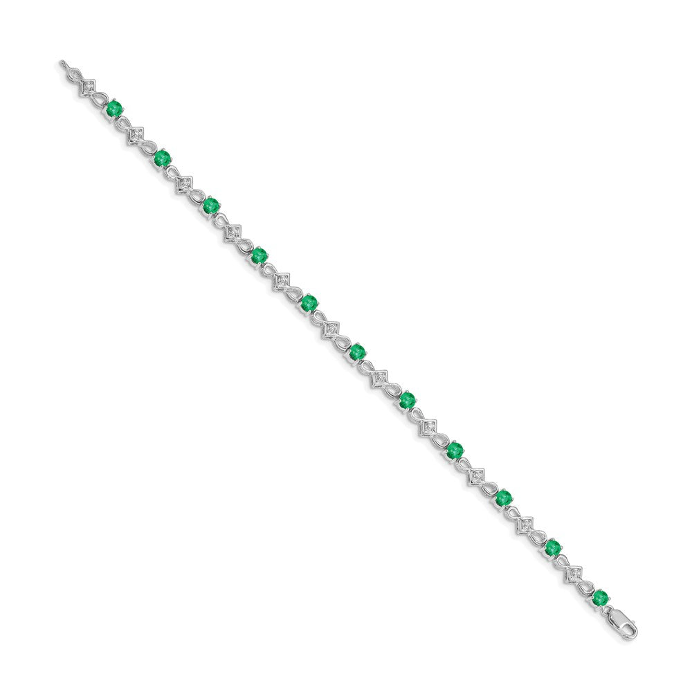 14k White Gold Complete Diamond and Round Emerald 7 inch Bracelet