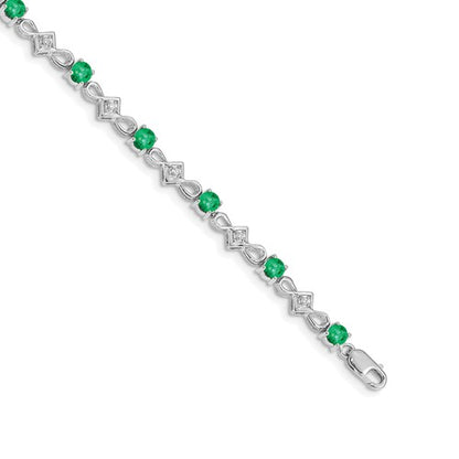 14k White Gold Complete Diamond and Round Emerald 7 inch Bracelet