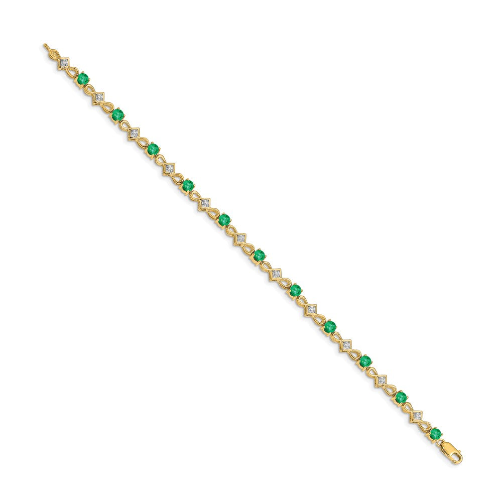 14k Complete Diamond and Round Emerald 7 inch Bracelet