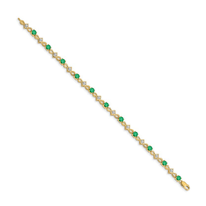 14k Complete Diamond and Round Emerald 7 inch Bracelet