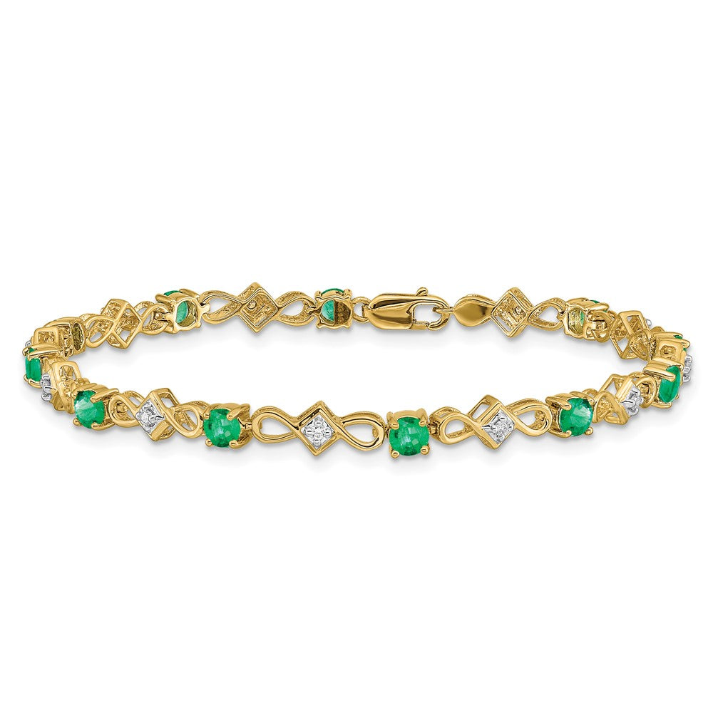 14k Complete Diamond and Round Emerald 7 inch Bracelet