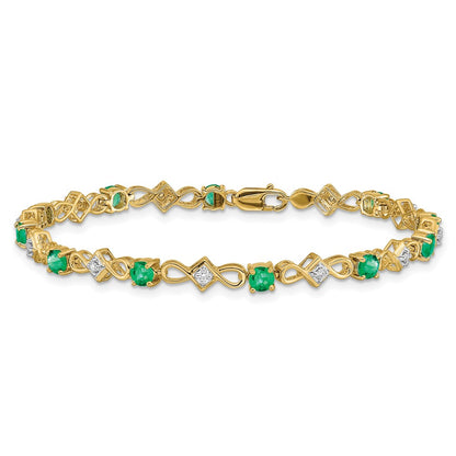 14k Complete Diamond and Round Emerald 7 inch Bracelet