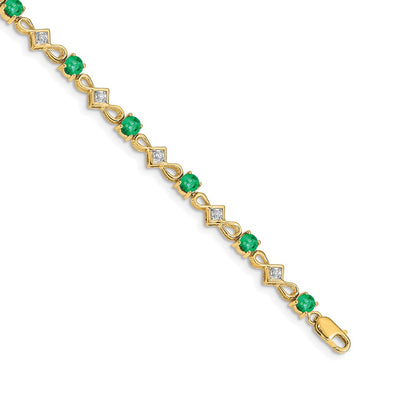 14k Complete Diamond and Round Emerald 7 inch Bracelet