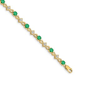 14k Complete Diamond and Round Emerald 7 inch Bracelet