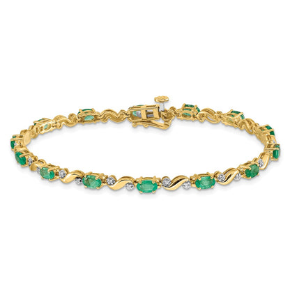 14k Complete Diamond and Oval Emerald Curved Link 7 inch Bracelet - View 3