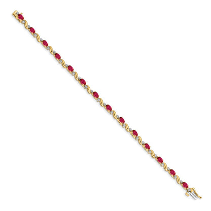 14k Complete Diamond and Oval Ruby Curved Link 7 inch Bracelet - View 2