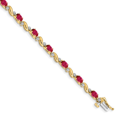 14k Complete Diamond and Oval Ruby Curved Link 7 inch Bracelet - View 1