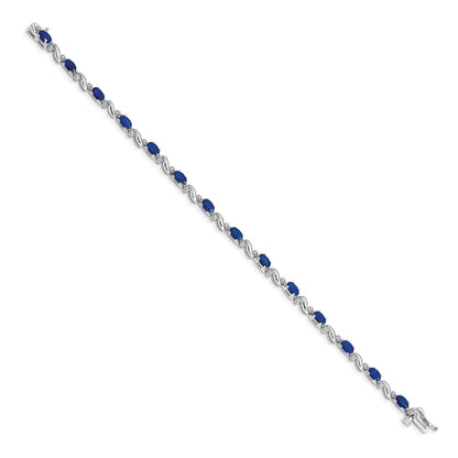 14k White Gold Complete Diamond and Oval Sapphire Curved Link 7 inch Bracelet - View 2