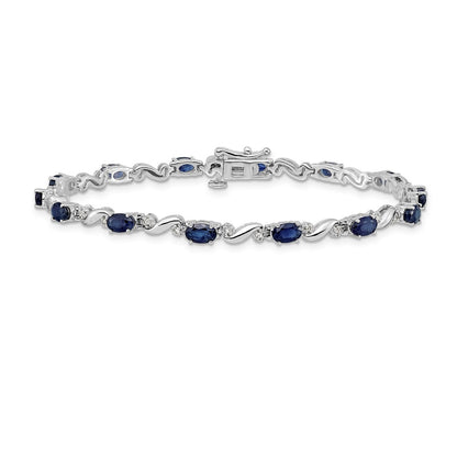 14k White Gold Complete Diamond and Oval Sapphire Curved Link 7 inch Bracelet - View 3