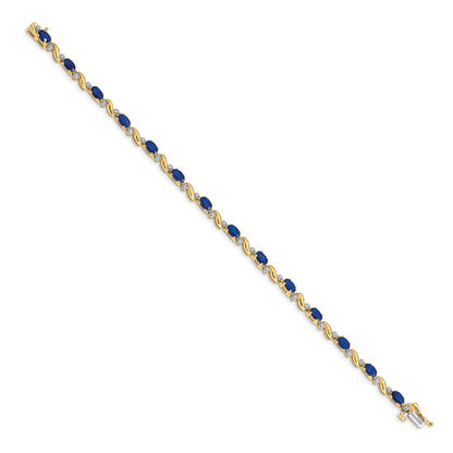 14k Complete Diamond and Oval Sapphire Curved Link 7 inch Bracelet - View 2
