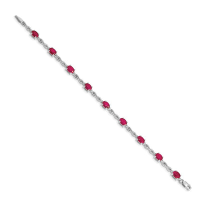 14k White Gold Complete Diamond and Oval Ruby Infinity 7 inch Bracelet - View 2