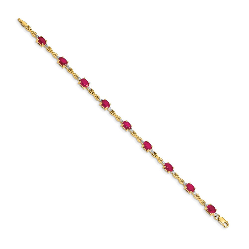 14k Complete Diamond and Oval Ruby Infinity 7 inch Bracelet