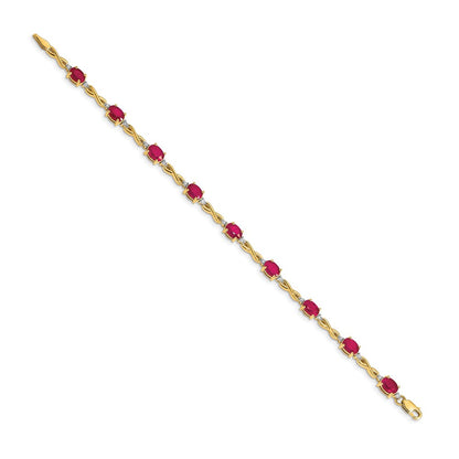 14k Complete Diamond and Oval Ruby Infinity 7 inch Bracelet